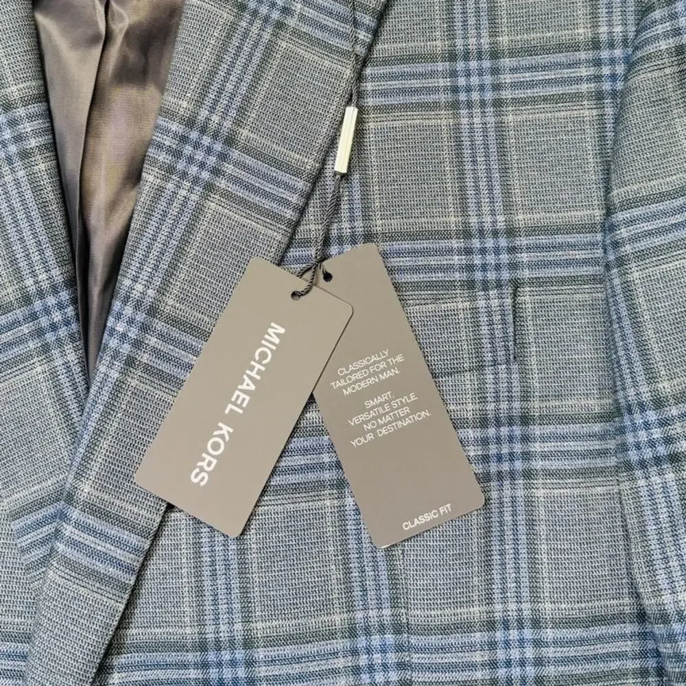 Michael Kors Men's Classic-Fit Seafoam Plaid Sport Coat, Seafoam 42L $295